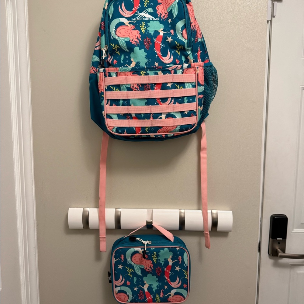 High Sierra Joel Teal and Pink Mermaid Kids Backpack Lunch Bag Set in EUC